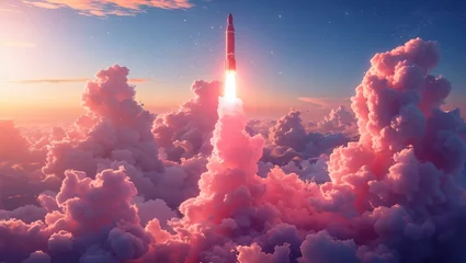 Fotobehang Pink rocket rising into the sky © akarawit