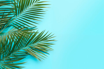 Palm leaves against a bright blue sky, casting soft shadows.