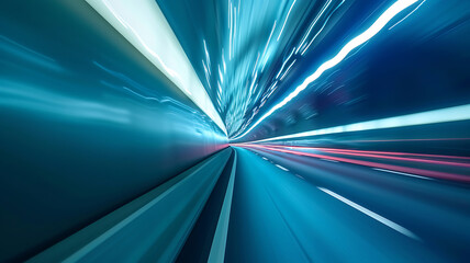 light trails in tunnel. Art image . Long exposure photo taken in a tunnel