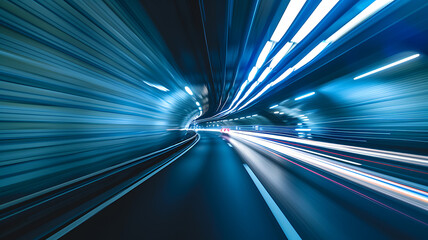 light trails in tunnel. Art image . Long exposure photo taken in a tunnel