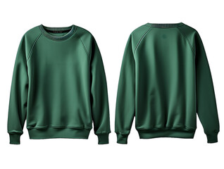 Two green sweatshirt Isolated On Transparent PNG Background, one displaying the front side, the other the back side
