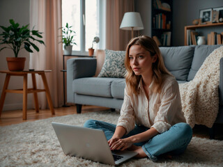 Aprendizado Doméstico: Mulher Jovem Explorando o Saber Online
