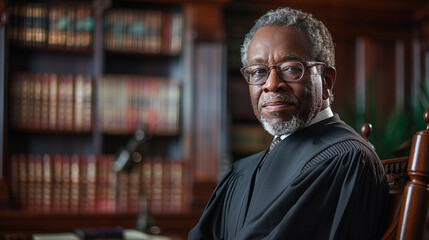 Dignified judge with a thoughtful expression - obrazy, fototapety, plakaty
