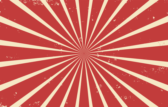 Circus background and spiral retro rays vector pattern. Vintage poster of red white sun