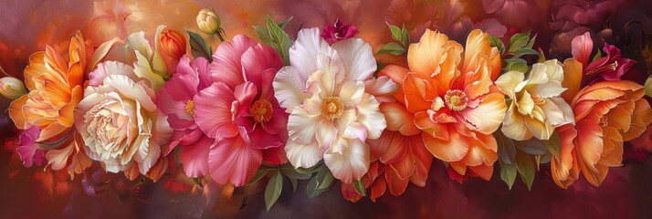 beautiful colorful peonies, symbol of spring and blooming nature.