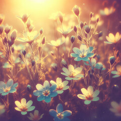 Floral Delight: Small Flowers in Sunlit Nature. generative AI. generative AI
