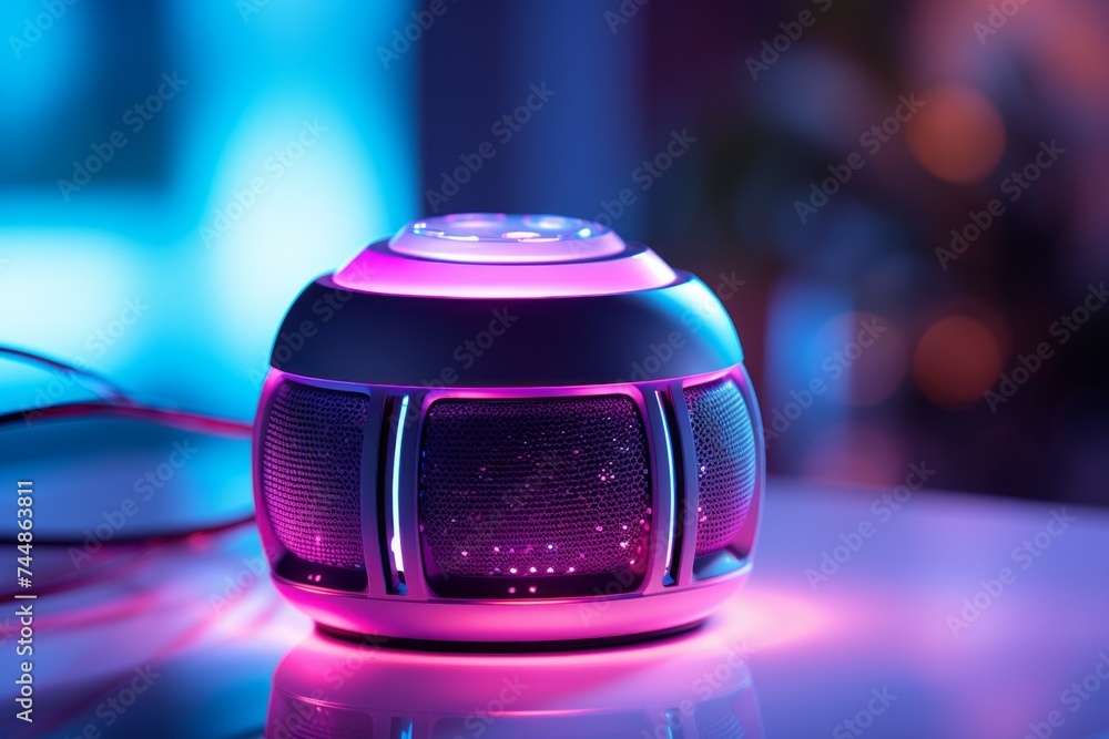 Poster smart speaker. background with selective focus and copy space