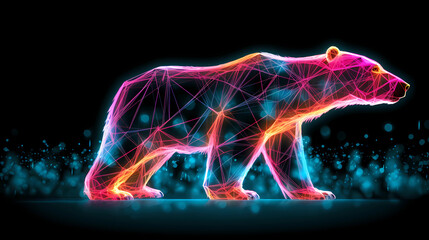 Ice Bear Plexus Neon Black Background Digital Desktop Wallpaper HD 4k Network Light Glowing Laser Motion Bright Abstract - obrazy, fototapety, plakaty