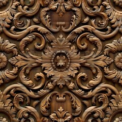 Decorative carved wood design, seamless pattern