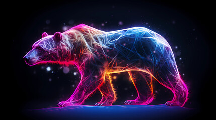 Obraz na płótnie Canvas Ice Bear Plexus Neon Black Background Digital Desktop Wallpaper HD 4k Network Light Glowing Laser Motion Bright Abstract