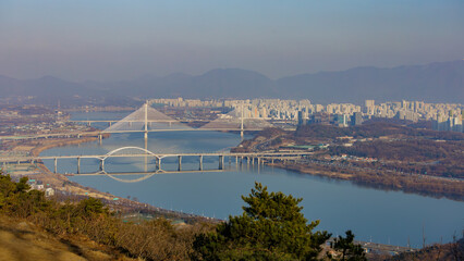The view of the Han River in Seoul seen from Achasan Mountain.