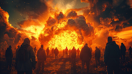 war, people look at a terrible explosion