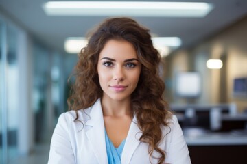 Fototapeta premium Portrait of a beautiful young woman doctor looking to a camera