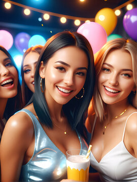 Joyous Celebration: Beautiful Young Women Having Fun at Party. generative AI