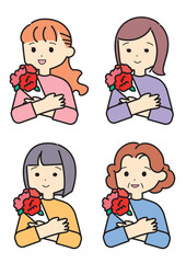 母の日　カーネーションの花束を持つお母さんセット