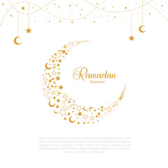 Islamic Ramadan Kareem greeting card with moon and stars