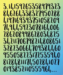 number pi 3.1415 with 140 decimal places, mathematics and pi day concept