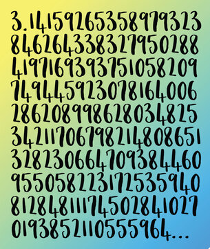 number pi 3.1415 with 140 decimal places, mathematics and pi day concept