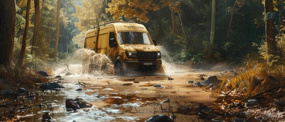 The delivery service carries packages off-road. Dirt and kalyuzh, branches and stones. Delivery of parcels anywhere in the world. Generative ai. Delivery service