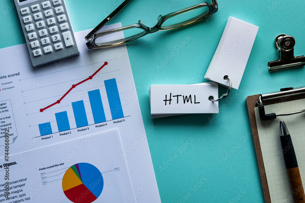 Poster there is word card with the word html. it is an abbreviation for hyper text markup language as eye-c