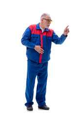 Old repairman isolated on white