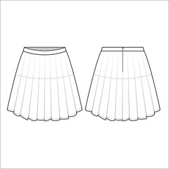Skirt flat sketch for girls. Skirt technical drawing. Girls Short Skirt fashion flat sketch template. Technical Fashion Illustration