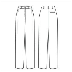 Vector illustration of women's wide classic pants. Front and back views