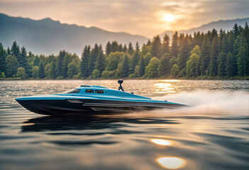 Speed boat on the lake - jet ski  - obrazy, fototapety, plakaty