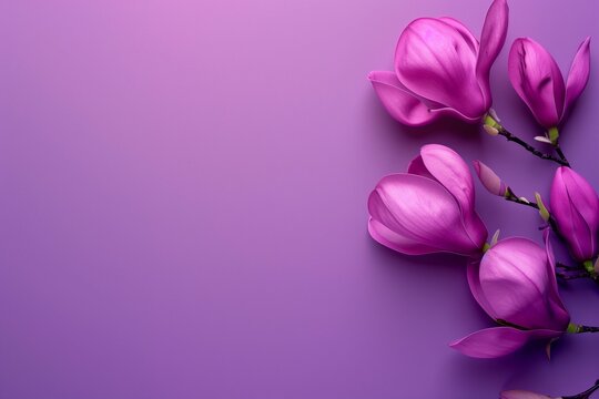 Flowers on a purple background with copy space.