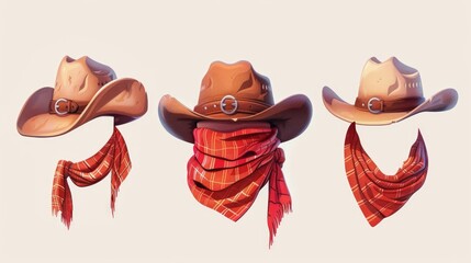 Cowboy accessories: hat and scarf - obrazy, fototapety, plakaty
