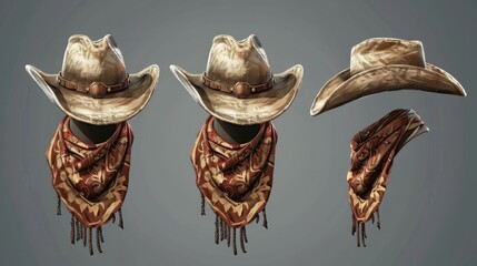 Cowboy accessories: hat and scarf - obrazy, fototapety, plakaty