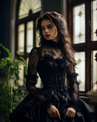 Beautiful Gothic woman dressed in black