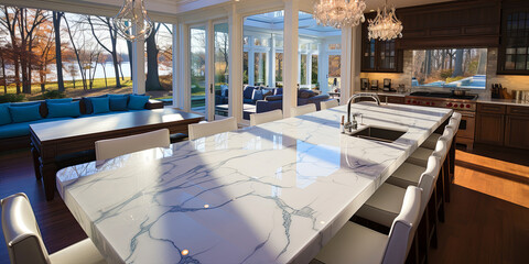 A MarblePatterned Kitchen CounterToP Providing A Sty! --chaos 100 --ar 2:1 --style raw --stylize