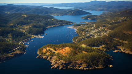 Obraz premium The Aerial Perspective Shows a Solar Park Afloat, Tapping Into the Energy Potential of the Water