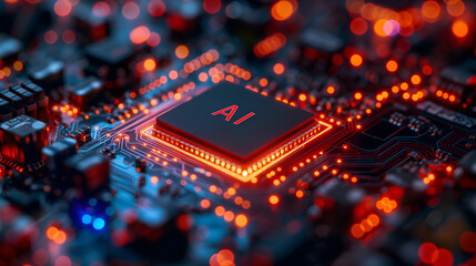 Ai. Artificial intelligence technology CPU on circuit board.