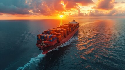 Logistics and transportation of cargo ship - obrazy, fototapety, plakaty