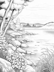 coloring pages of landscape with river