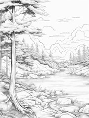 coloring pages of landscape with river
