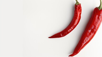 Two bright red chili peppers on a clean white background, emphasizing their vibrant color and sleek shape