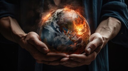 Hands holding a glowing Earth globe