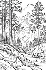 Coloring pages of landscape with trees