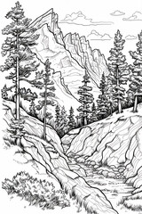 Coloring pages of landscape with trees