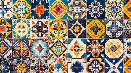 Unique pattern of colorful tiles. Latin American, Seville, Spanish style.