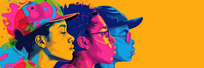 Generation Z conceptual illustration with bright and vibrant colors and diverse people from different backgrounds. 