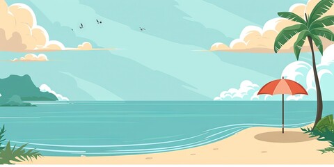 Fototapeta na wymiar Summer vacation illustration banner with tropical beach 