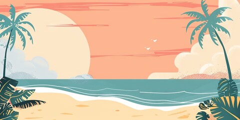 Fototapeta na wymiar Summer vacation illustration banner with tropical beach 
