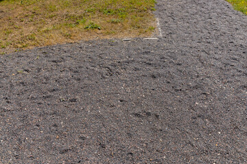 part of a walkway sprinkled with small rubble and stones ecological-style park path for walking