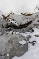 the ice on the river is reinforced with a plastic geogrid