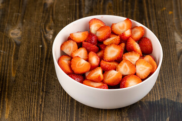 homemade strawberries washed and sliced, close up