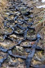 plastic geogrid on the riverbank in the hills